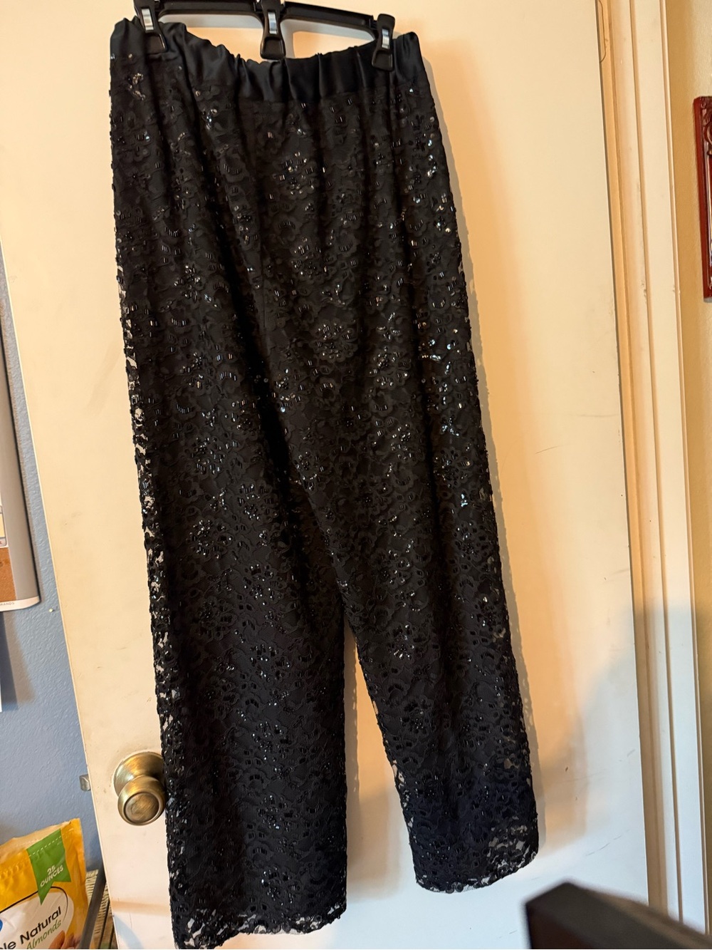 Black Wide-Leg Sequin Lace Pants